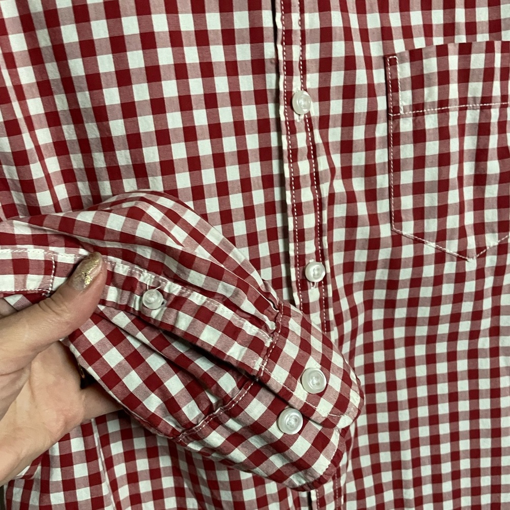 Bass Red & White Checked 100% Cotton Button-Up Long Sleeve Shirt RN 69426 - Picture 7 of 14